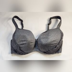 Cacique Balconette Bra Underwire Smooth Lightly Lined Gray Lace 38DDD